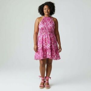 Anthropologie The Somerset Mini Dress Halter Edition Pink Floral 1X NEW
